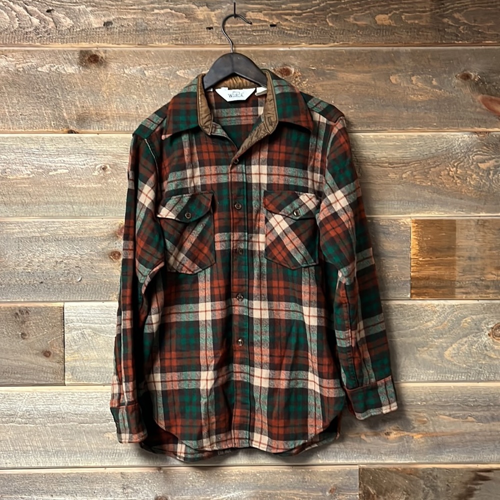 Vintage Woolrich Flannel Wool Plaid Shirt Jacket Long Sleeve USA Size Large